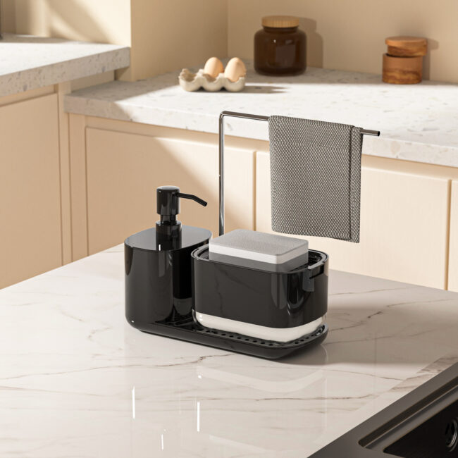 Multifunction kitchen soap dispenser with sponge and brush holder